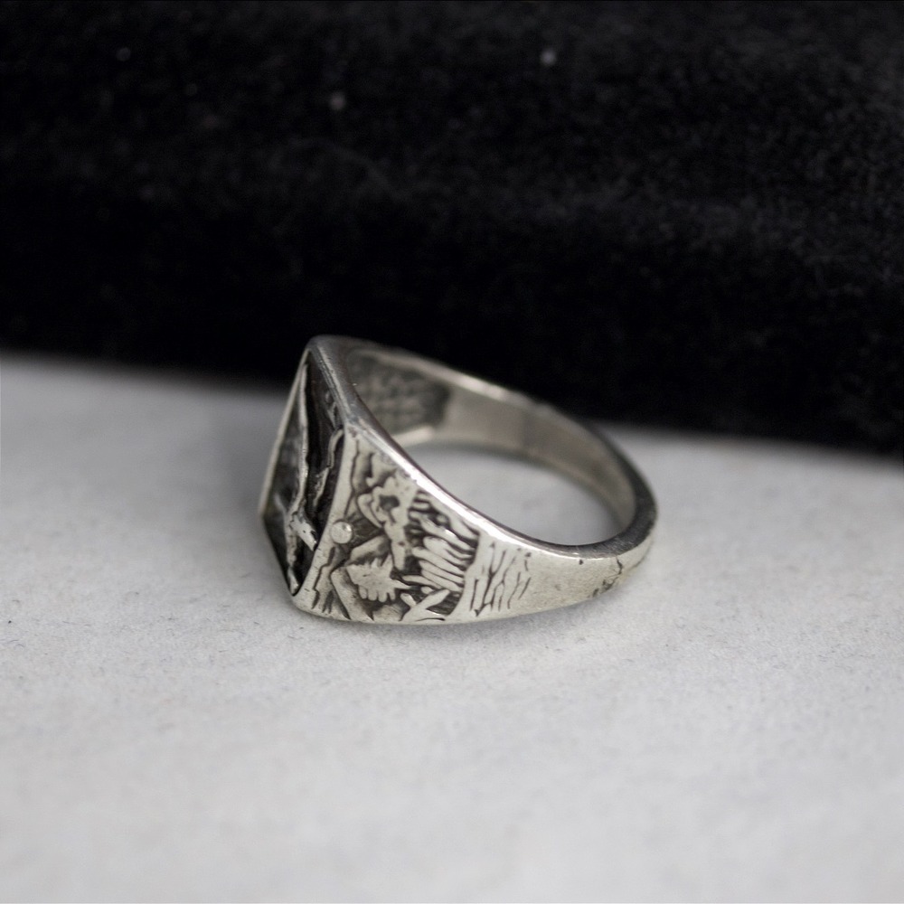 Vintage Sterling Silver 925 Eagle Signet Ring Size 12.5 Soaring Bird Nature Scen - Picture 5 of 9